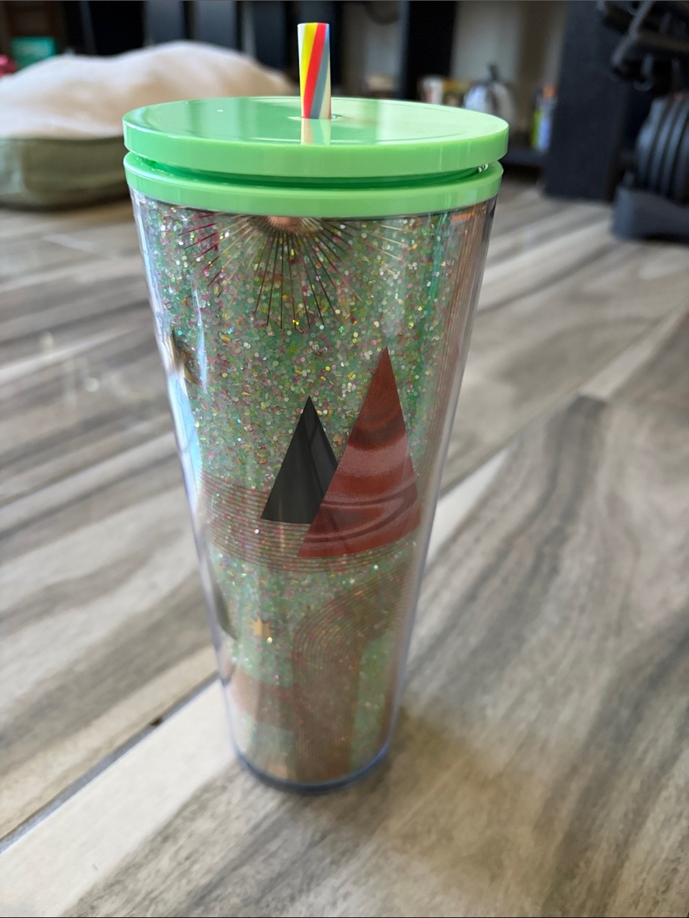 Starbucks Light Green Glitter Double-Wall Tumbler with Rainbow Straw
